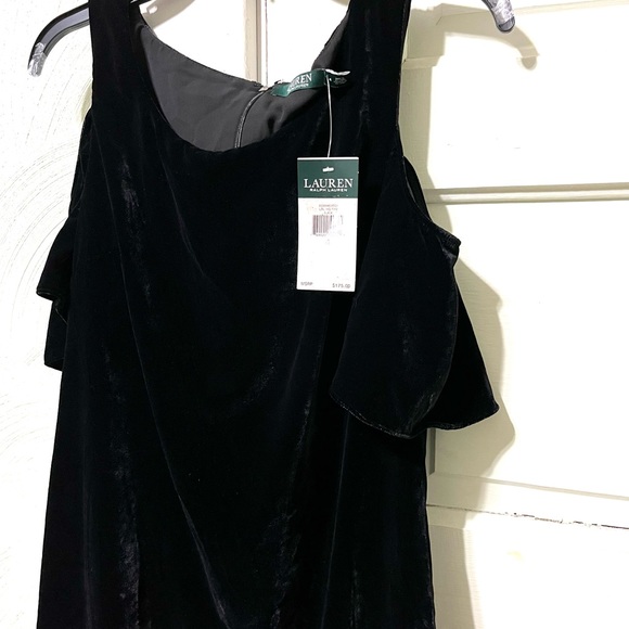 NWT LAUREN by Ralph Lauren. Black crush velvet dress. Size 4. - Picture 2 of 4